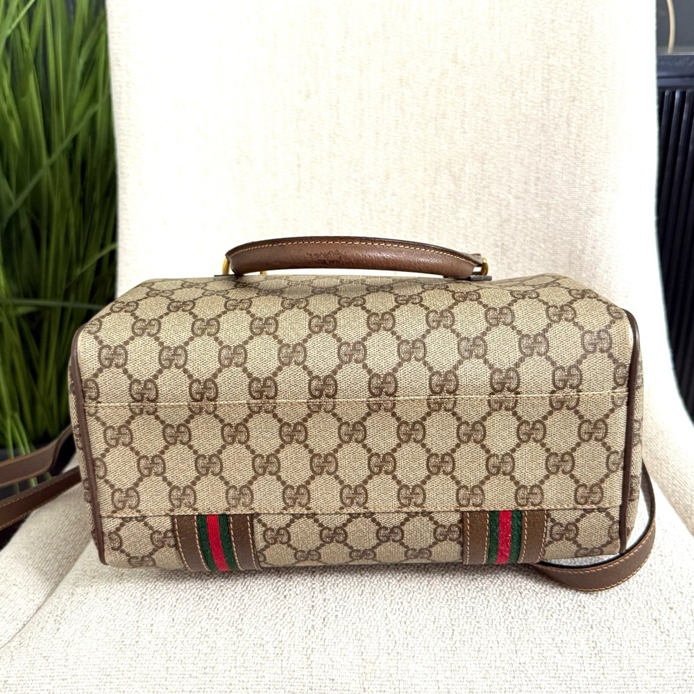 Gucci Brown GG Canvas Satchel with Green and Red Web Stripes - Picture 12 of 16